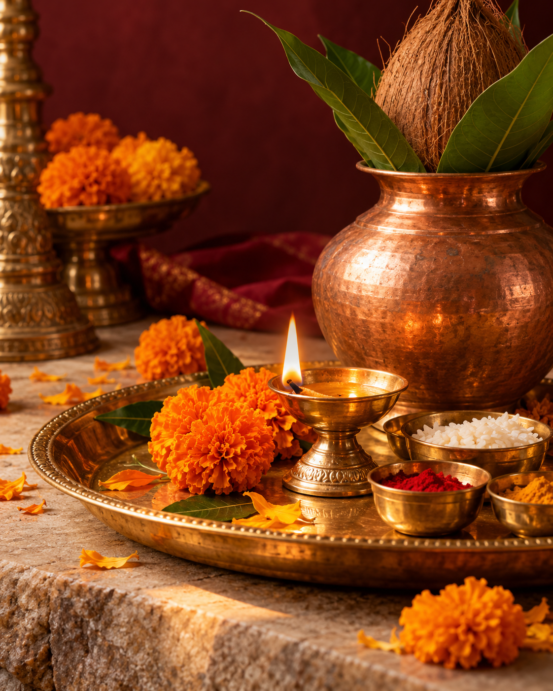 Illustrative puja preparation setting